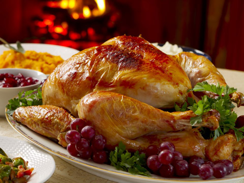 roasted turkey on thanksgiving table