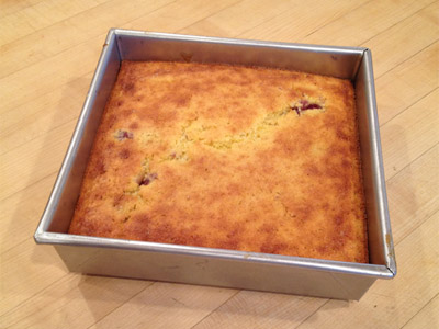 baked cornbread in tin pan