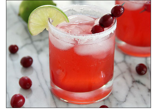 red cranberry margarita in short glass