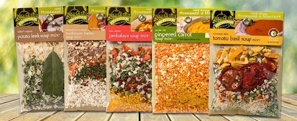 five packages of veggie soup mix